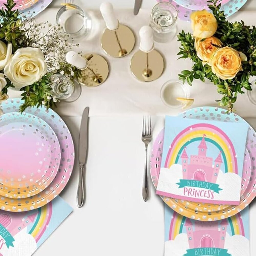 Princess Castle Birthday Napkins - 5" x 5" | Multicolor | 16 Pcs.